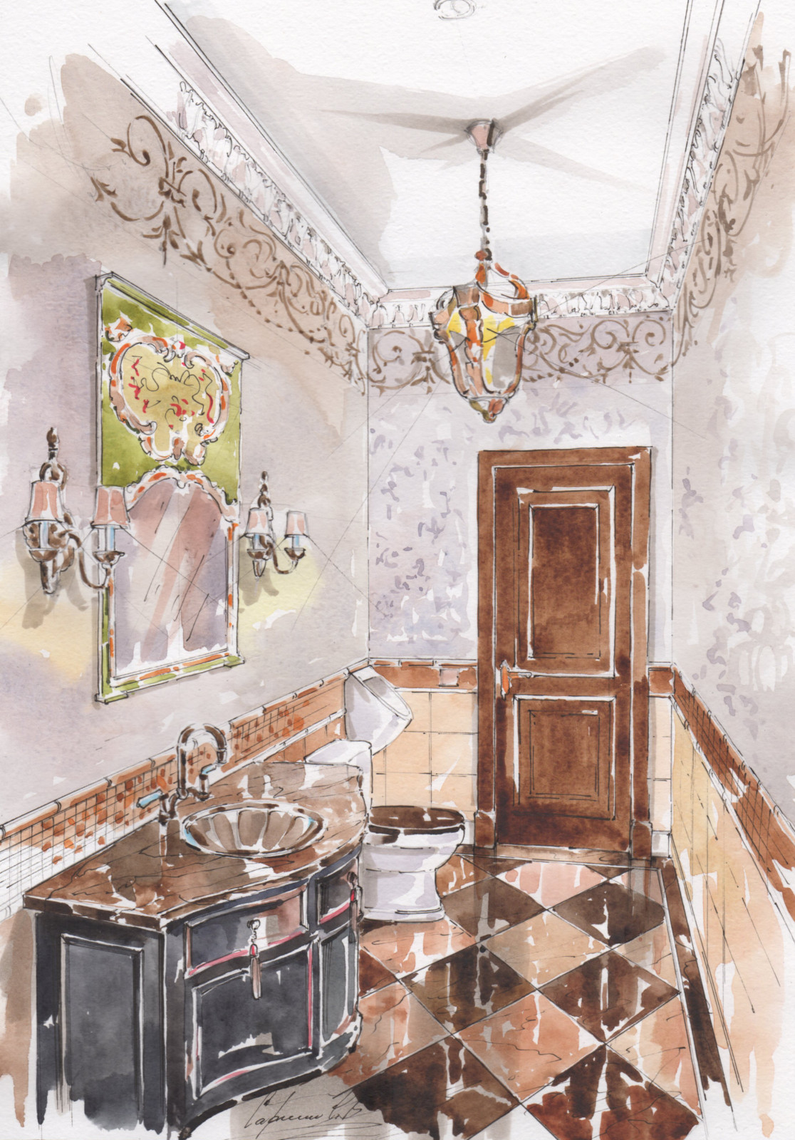 Акварельные эскизы к проекту: Загородного дома в стиле Прованс.