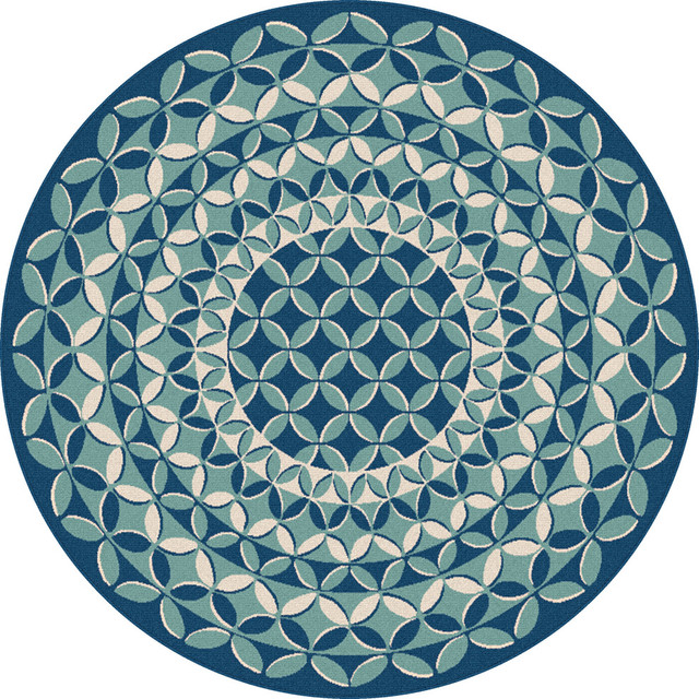 Kaleido Geometric Navy Round Easy Care Indoor Outdoor Area Rug 8 Kaleido Geometric Navy Round Easy Care Indoor Outdoor Area Rug 8