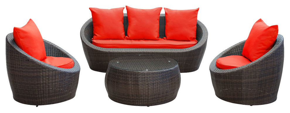 Avo 4 Piece Outdoor Patio Sofa Set in Brown Red
