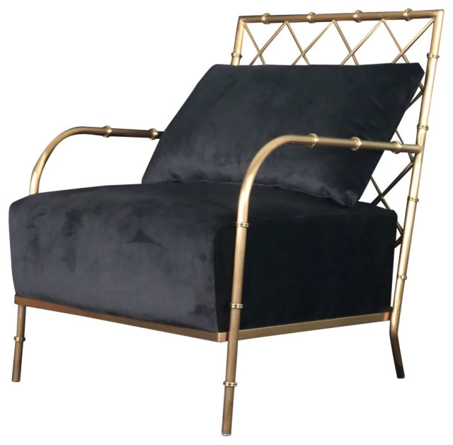 Natasha Glam Black Velvet & Gold Accent Chair Asian Armchairs And