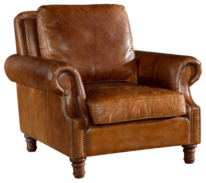 Leather English Rolled Arm Chair, Living Room Chairs With Rolled Arms