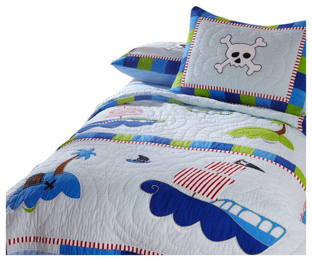 Little Pirate Kid Quilt Set Twin, Pirate Bedding Set Twin