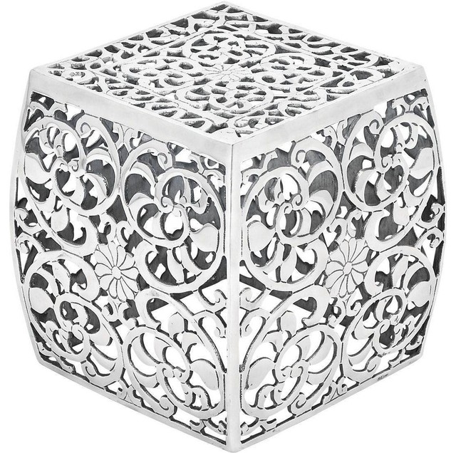 Metal Stool with Cube Shaped and Intricate Design