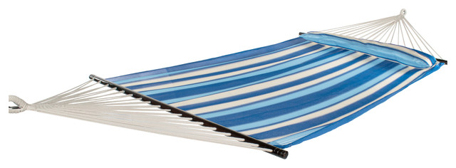 Breathable Performance 2 Person Hammock w/ Pillow, Ocean Blue Stripe
