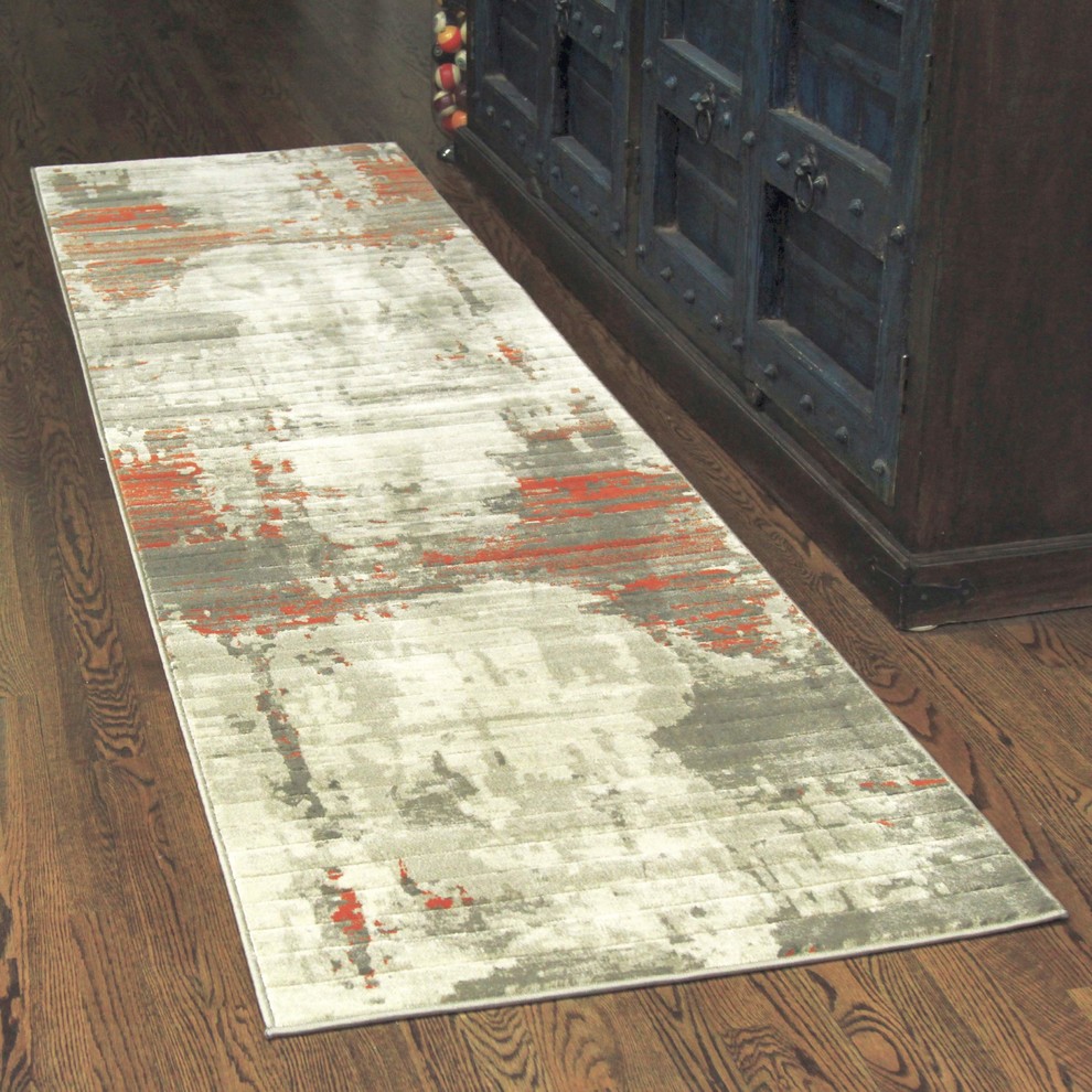 Abstract Patterned Eclectic Rug, 10' Runner Contemporary Hall And