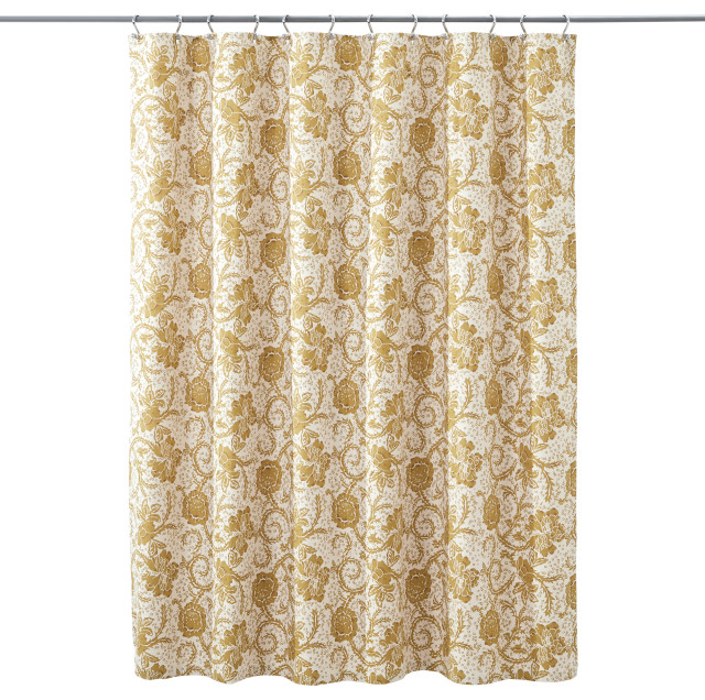 April And Olive Dorset Gold Floral Shower Curtain With Creme Finish