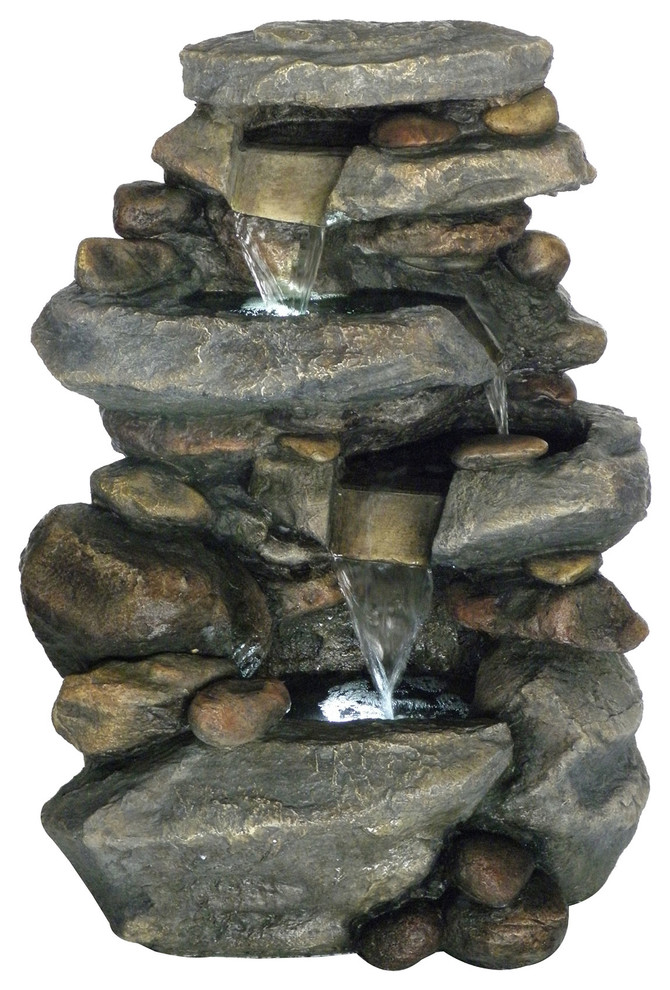 Pure Garden Stone Waterfall Fountain with LED Lights
