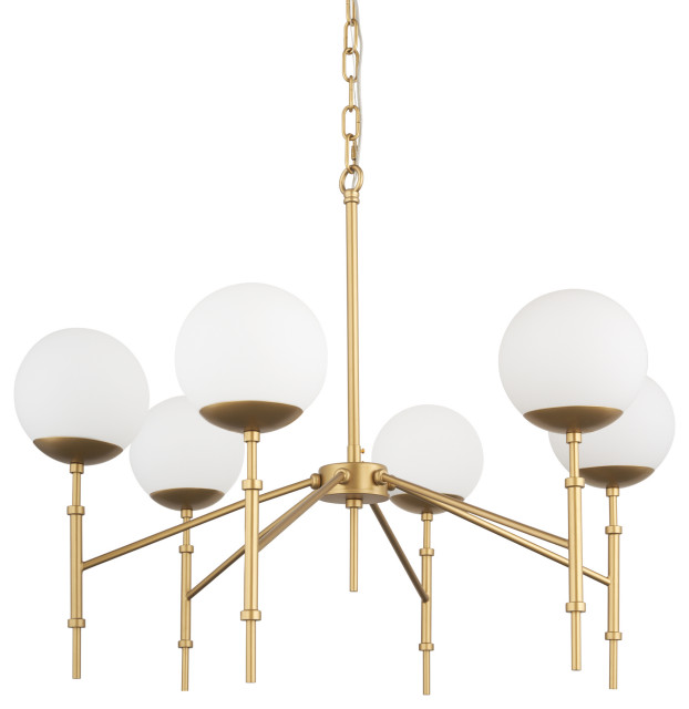 Edie Brushed Gold Metal With Frosted Glass Globes 6-Light Chandelier