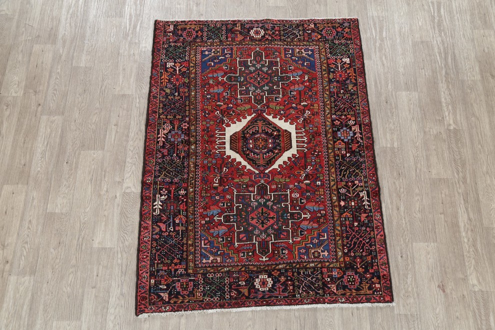 Consigned, Worn Oriental Gharajeh Persian Hand Made Antique Area Rug 6'4"x4'8", 5 X 6 Ft