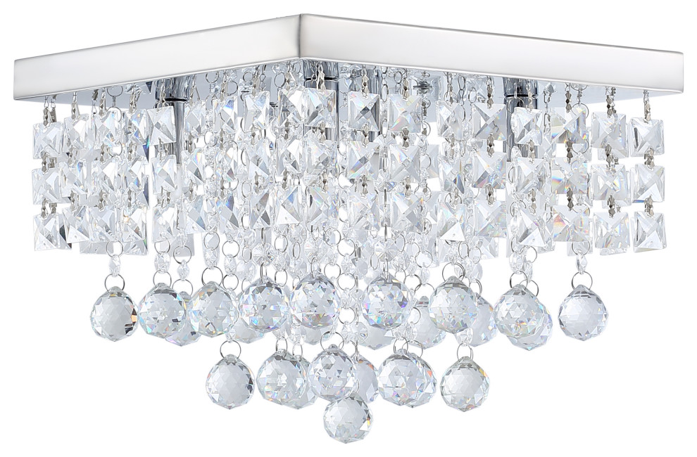 Modern Chrome 4Light Crystal Style Flush Mount Ceiling Light Contemporary Flushmount