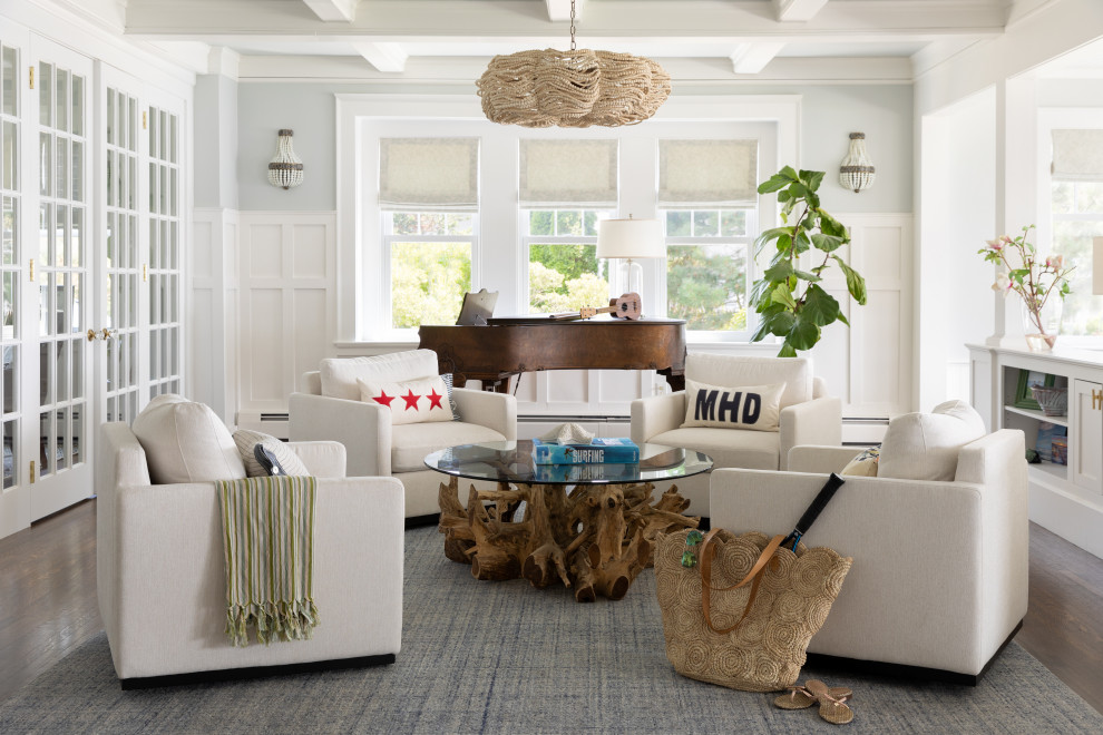 Inspiration for a beach style family room in Boston.