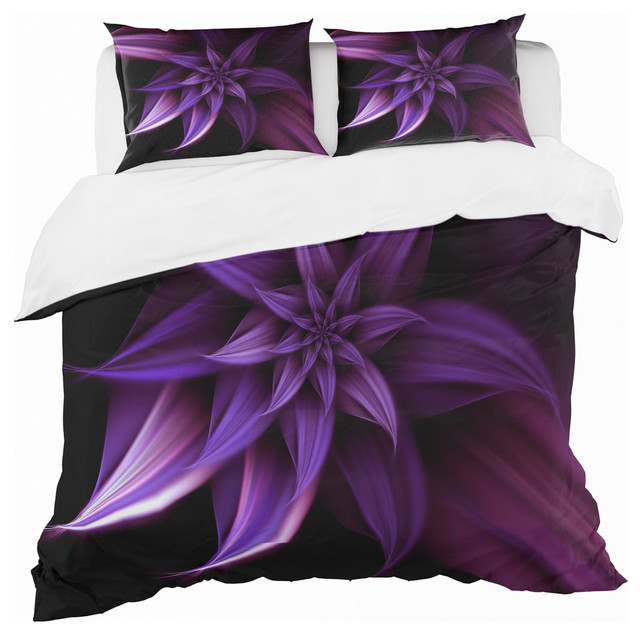 Fractal Flower Purple Modern And, Modern Bedding Sets King