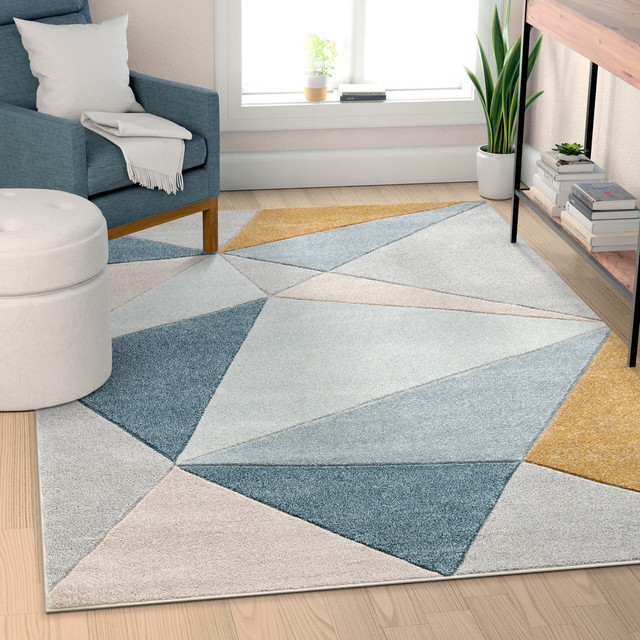 Well Woven Ruby Tamara Midcentury Modern Geometric Blue Area Rug, 7'10"x10'6" Contemporary