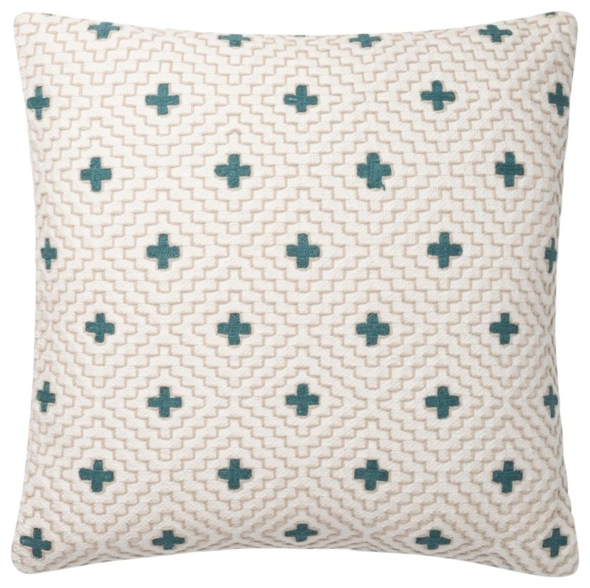 Loloi P0816 Decorative Throw Pillow, Ivory/Blue, 22"x22" Southwestern Decorative Pillows