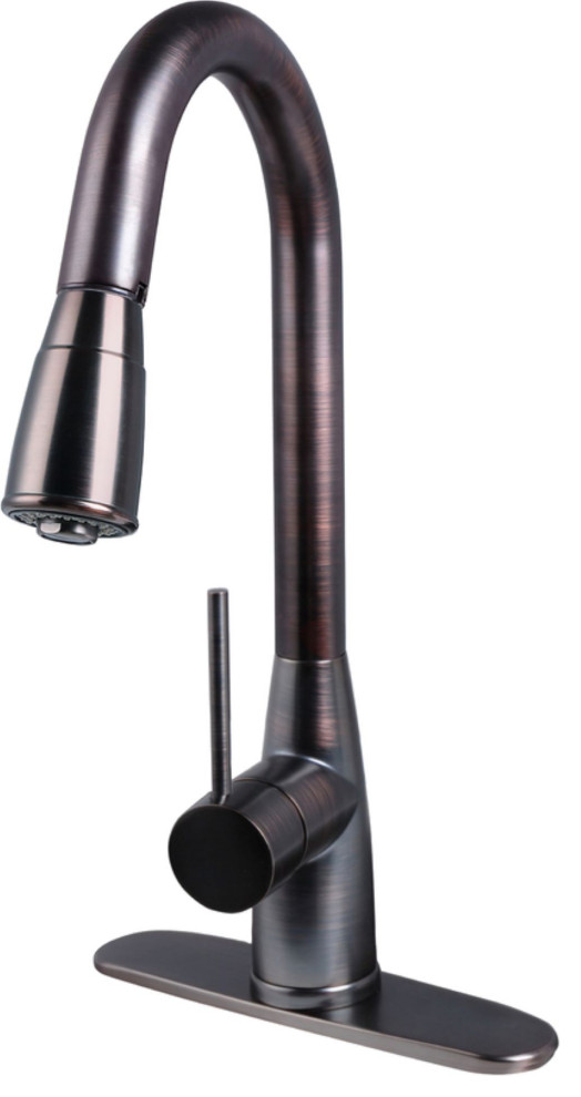 Hardware House Single Handle Gooseneck Kitchen Faucet, Classic Bronze Transitional Kitchen