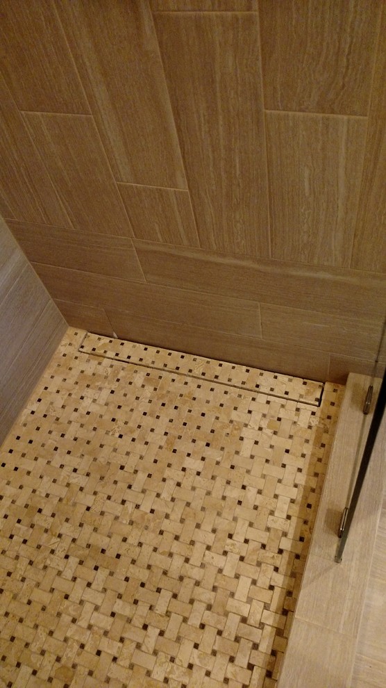 Home design - transitional gray tile and ceramic tile mosaic tile floor home design idea