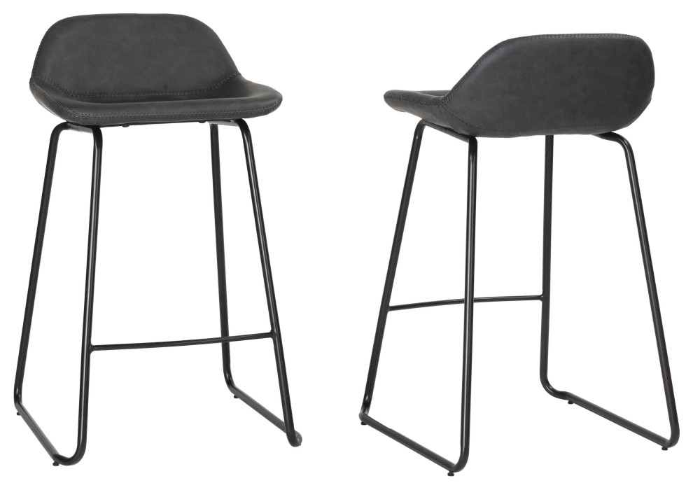 Cortesi Home Ava Counter Stools, Charcoal Black Faux Leather, Set of 2