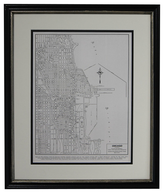Original Vintage Chicago Illinois Map Framed 1940s Original Vintage Chicago Illinois Map