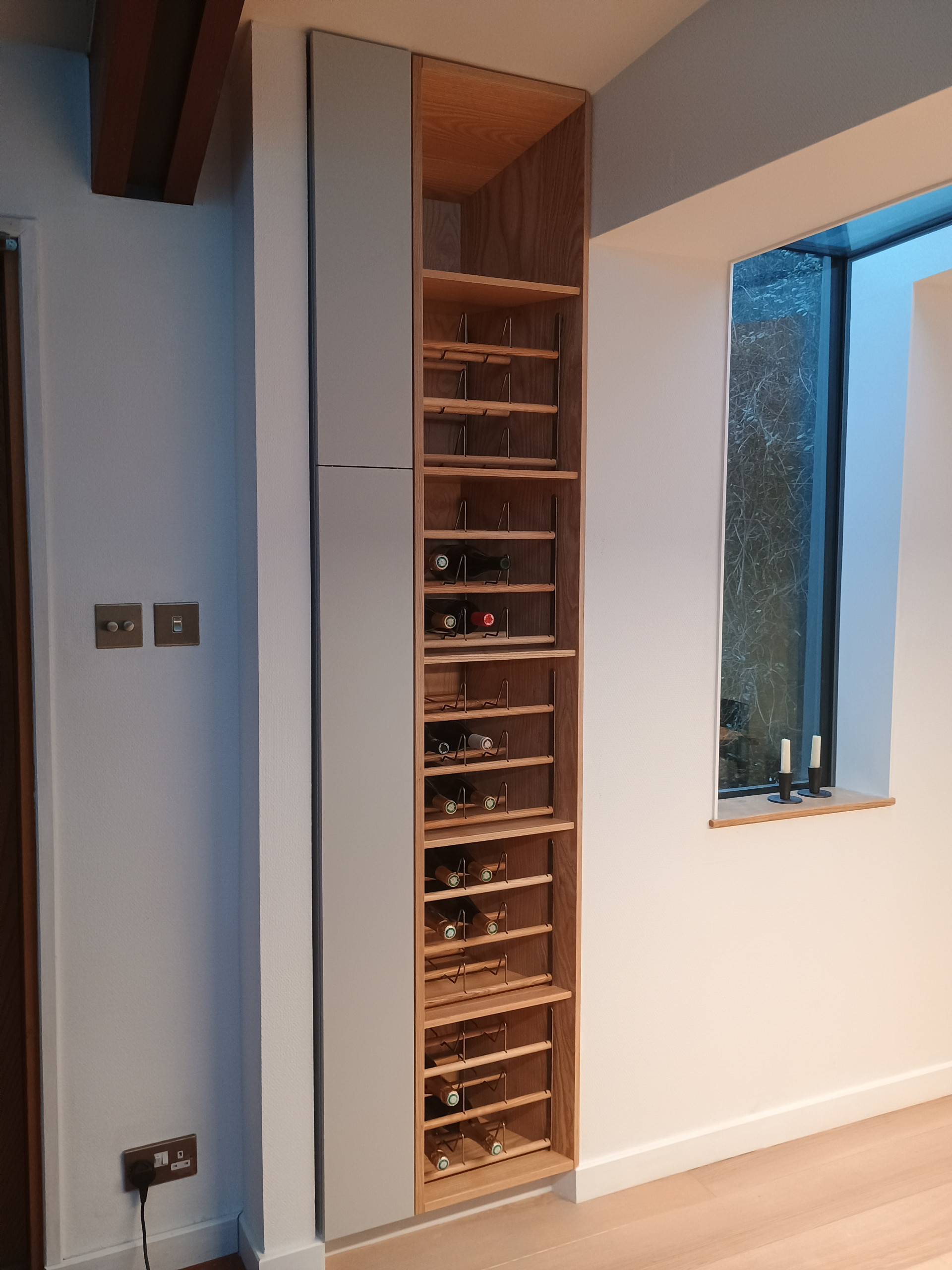 Additional solid ash wine rack with compound angles.