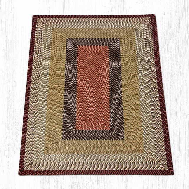 Burgundy/Mustard Oblong Braided Rug, 5'x8' Contemporary Area Rugs