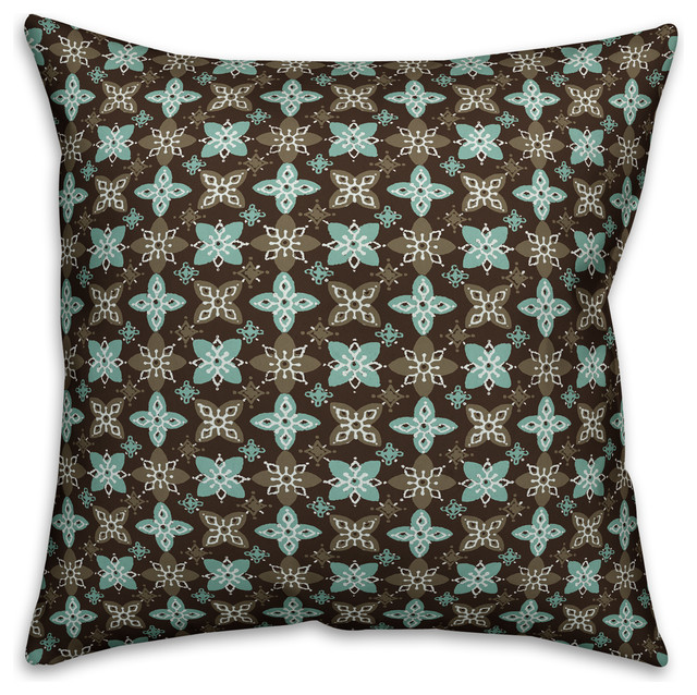 Folk Floral Pattern Blue And Brown Pillow Contemporary Decorative Pillows By Designs Direct