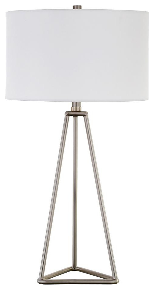Gio 26.13 Tall Table Lamp with Fabric Shade in Brushed Nickel/White