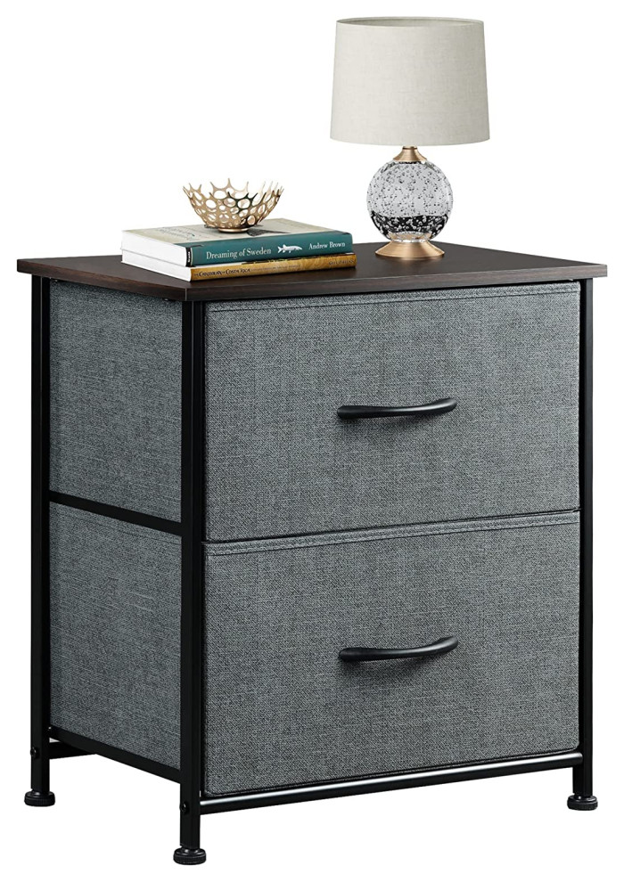 Rectangular Dark Grey Nightstand with 2 Drawers Beach Style