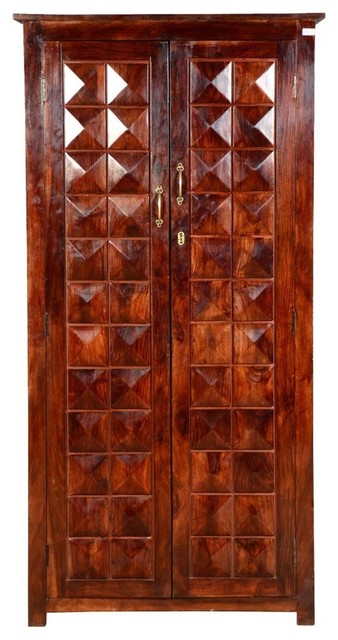Clatonia Pyramid Studded Solid Wood Wardrobe Armoire With Drawers