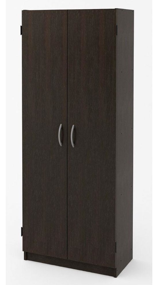 Modern 2 Door Armoire Wardrobe Storage Cabinet In Espresso Wood