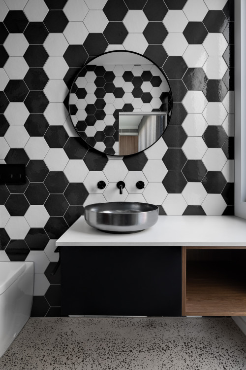 Black and White Large Hexagon Tile Bathroom