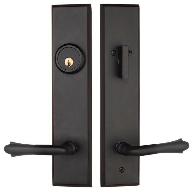 Verano Entry Door Lock Handleset With Bourne Lever Transitional