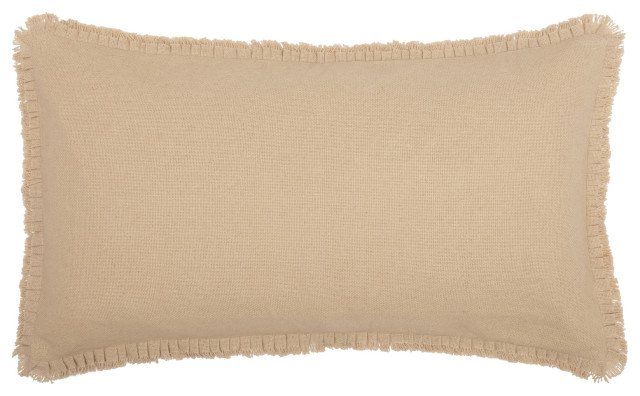 VHC Farmhouse Euro Sham Fringed Ruffle Bedding Burlap Natural Tan Cotton Burlap