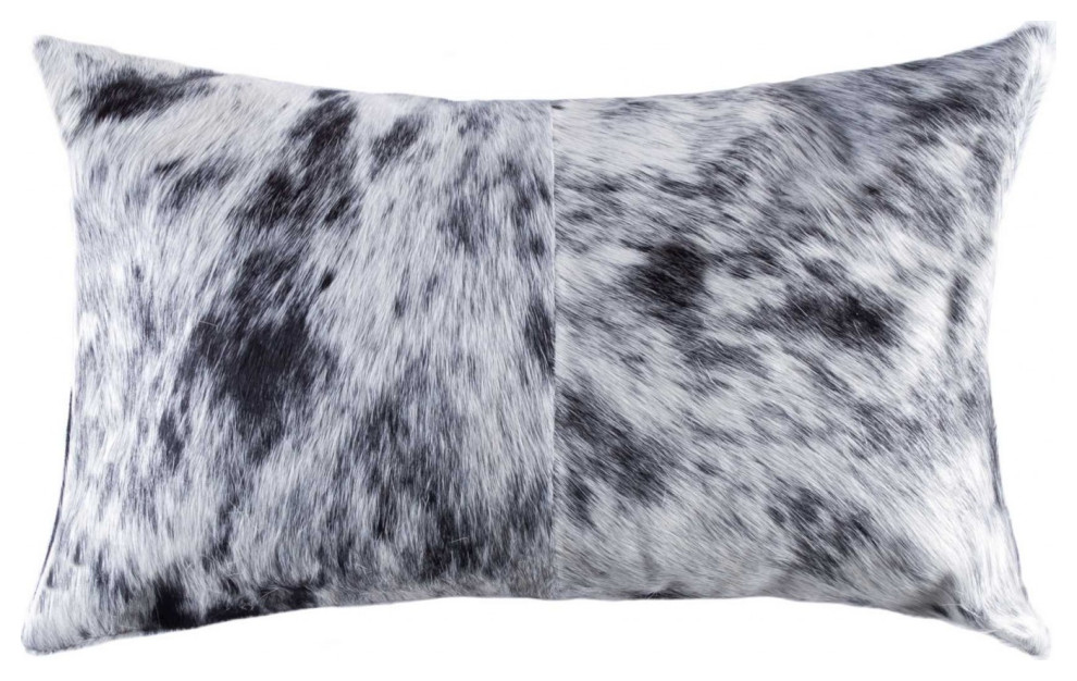HomeRoots 18" x 18" x 5" Salt And Pepper Black And White Cowhide Pillow