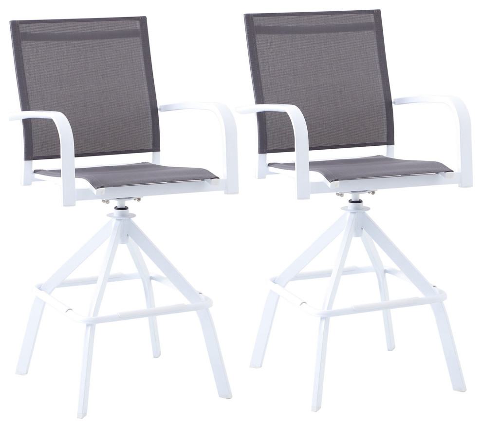 Naples Outdoor BarHeight Swivel Dining Chairs,, White/Gray, Set of 2