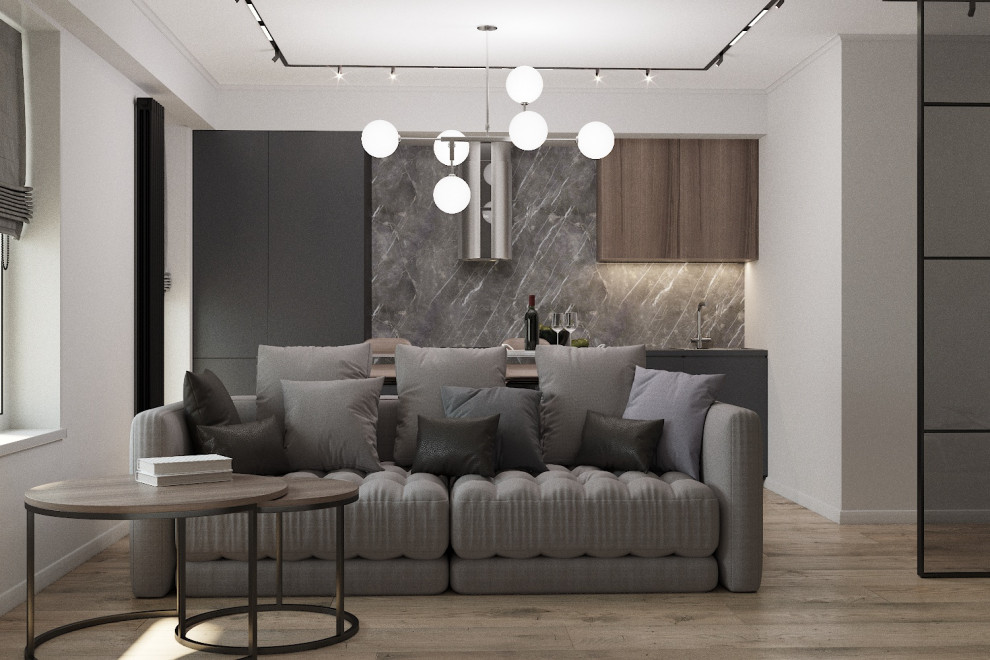 Интерьер гостиной совмещенной с кухней в современном стиле