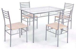 Goujxcy 5 Piece Kitchen Dining Table Set Modern Dining Table Set with Tempered Glass Top Table and 4pcs PU Leather Chair Set Home Kitchen Dining Room Furniture 5 Piece Black