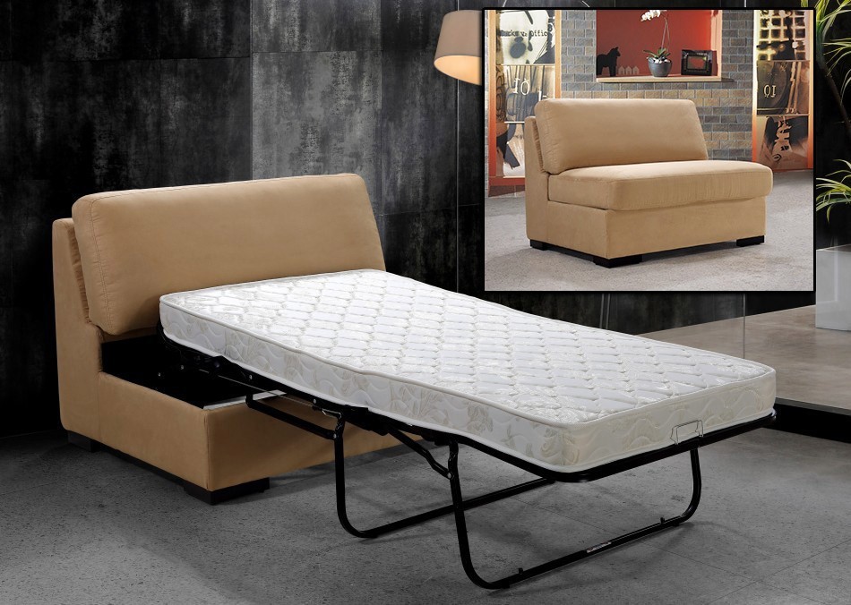 Solo Beige Fabric Single Sofa Bed