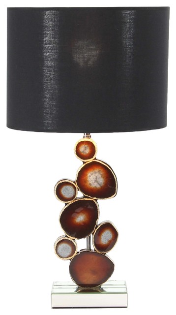 Modern Mirrored Wooden Table Lamp With Resin Montage Design, Brown