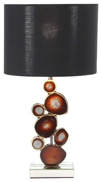 Modern Mirrored Wooden Table Lamp With Resin Montage Design Brown Modern Mirrored Wooden Table Lamp With Resin Montage Design Brown