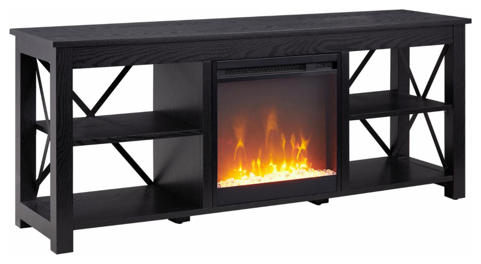 Modern TV Stand, Fireplace and Open Compartments WithxShaped Accents