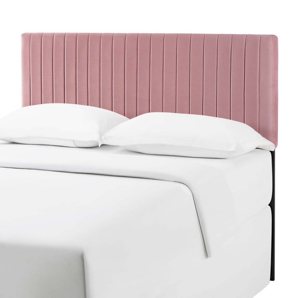 Contemporary Modern Bedroom Full and Queen Size Headbaord, Velvet Fabric, Pink