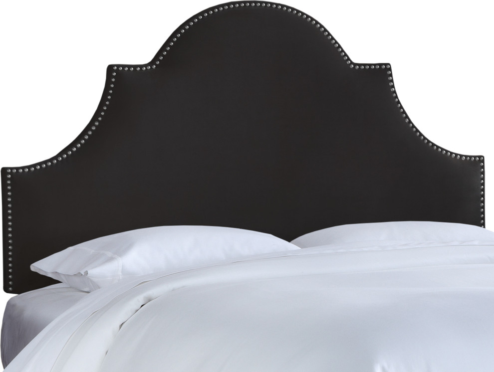 Taylor Nail Button High Arch Notched Headboard, Velvet Black, Queen
