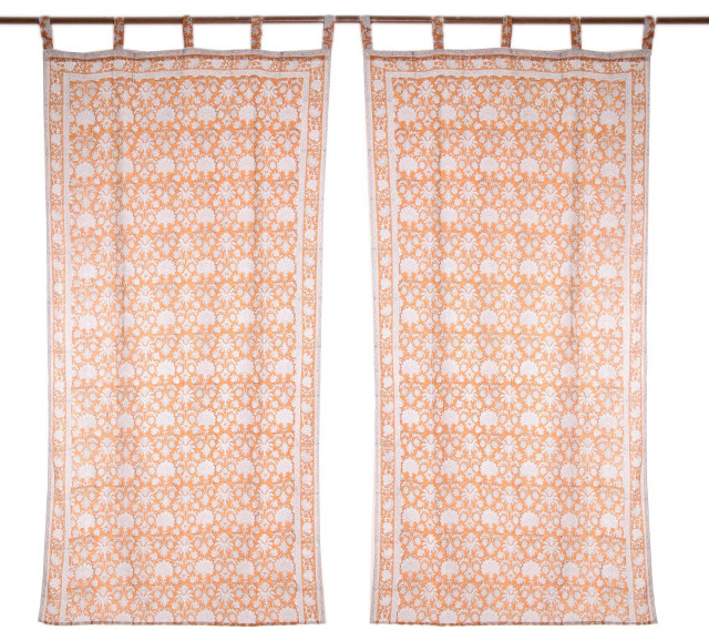 Earthy Blossoms Block Printed Cotton Curtains Pair
