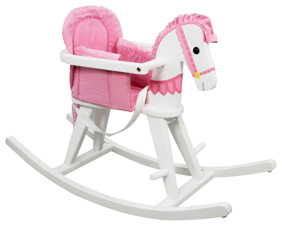 Teamson Kids Children Safari White Rocking Horse With Pink Pad