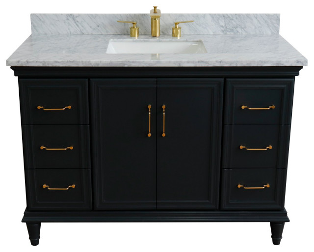 49" Single Sink Vanity, Dark Gray Finish With White Carrara Marble ...