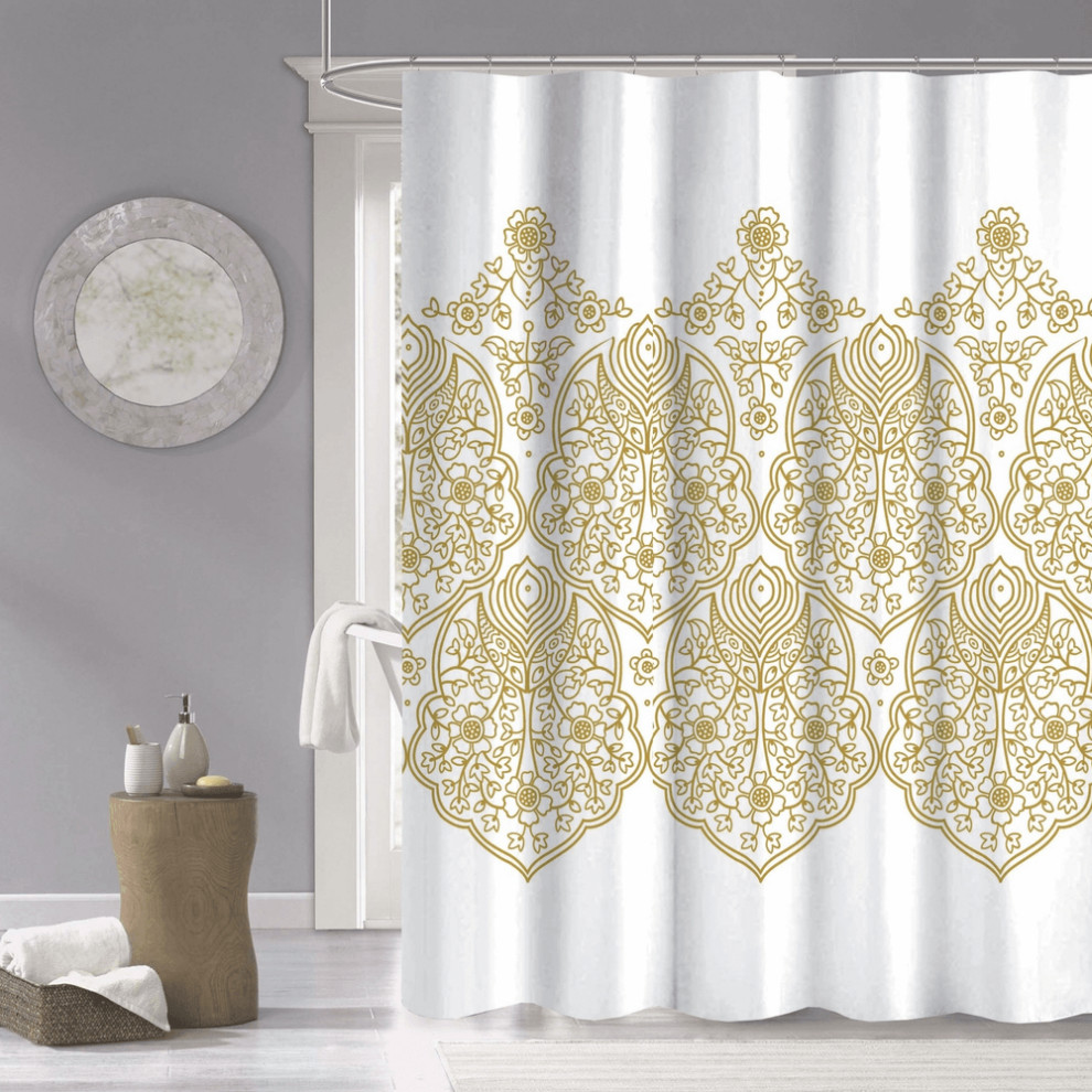 Gold Decorative Medallion Shower Curtain Mediterranean Shower
