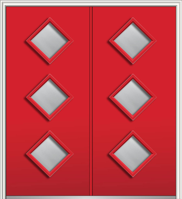 Clear Low E 3 Lite Diamond Fiberglass Smooth Double Door 62 X81 75