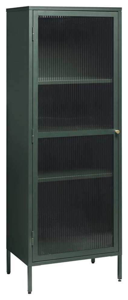 1-Door Glass & Metal Display Cabinet in Green