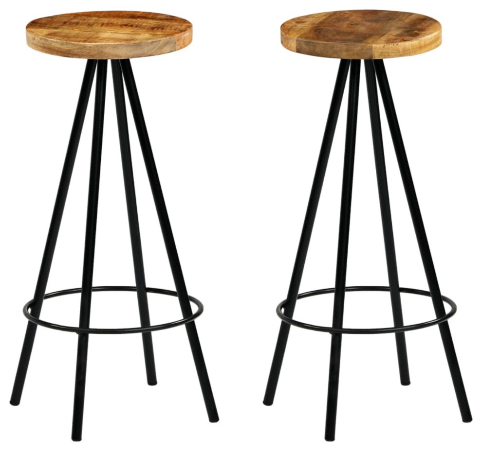 Vidaxl Bar Stools 2Piece Solid Mango Wood Industrial Bar Stools