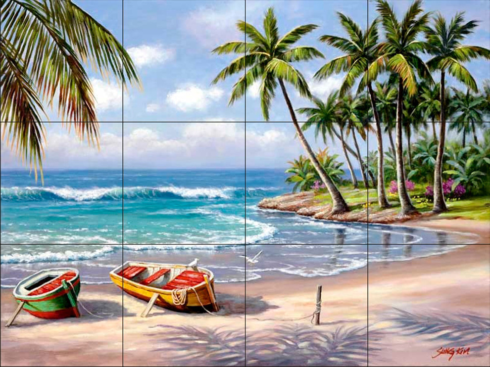 Tile Mural, Tropical Bay by Sung Kim, 24" x 18" (12 Tiles) Tropical